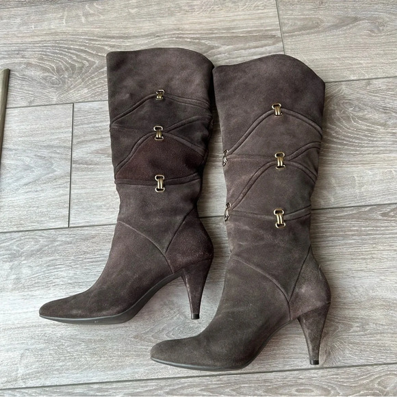 Arnold Churgin Handmade  Brown Suede Slouch Knee High Tall Heeled Boots - Picture 2 of 14